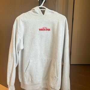 Gray Textured Sweater with Red Logo